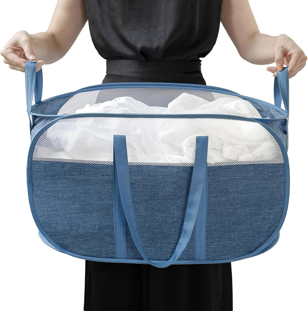 Pop-Up Laundry Basket，With Durable Handles Collapsible Mesh Laundry Hamper,Easy