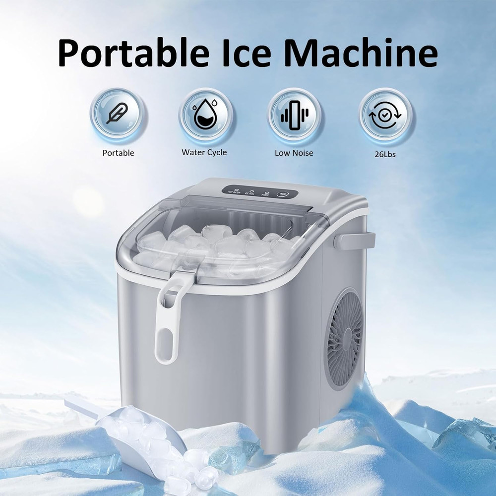 Countertop Ice Maker Portable Ice Machine with Handle,Self-Cleaning Bullet Ice M