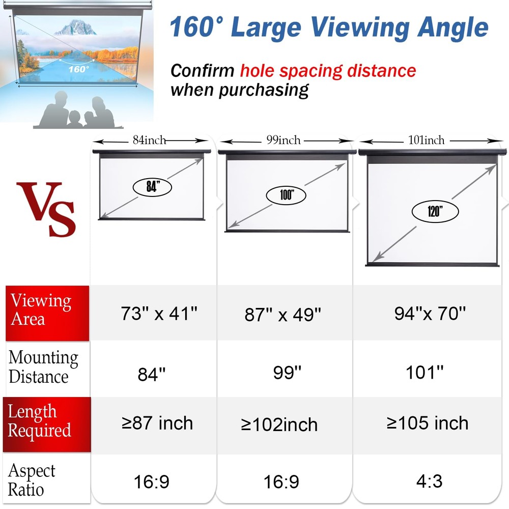 Projector Screen Motorized 120 Inch 4:3 HD Electric Projector Screen Pull Dow...