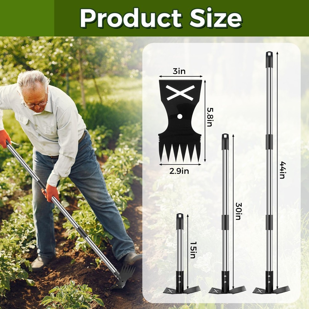 Weed Puller Tool with Long Handle - 44" Heavy Duty Manual Weeder & Garden Hoe...