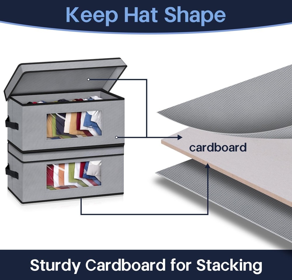 Stackable Hat Organzier For Baseball Caps 2 PCS Hat Storage Boxes For Closet