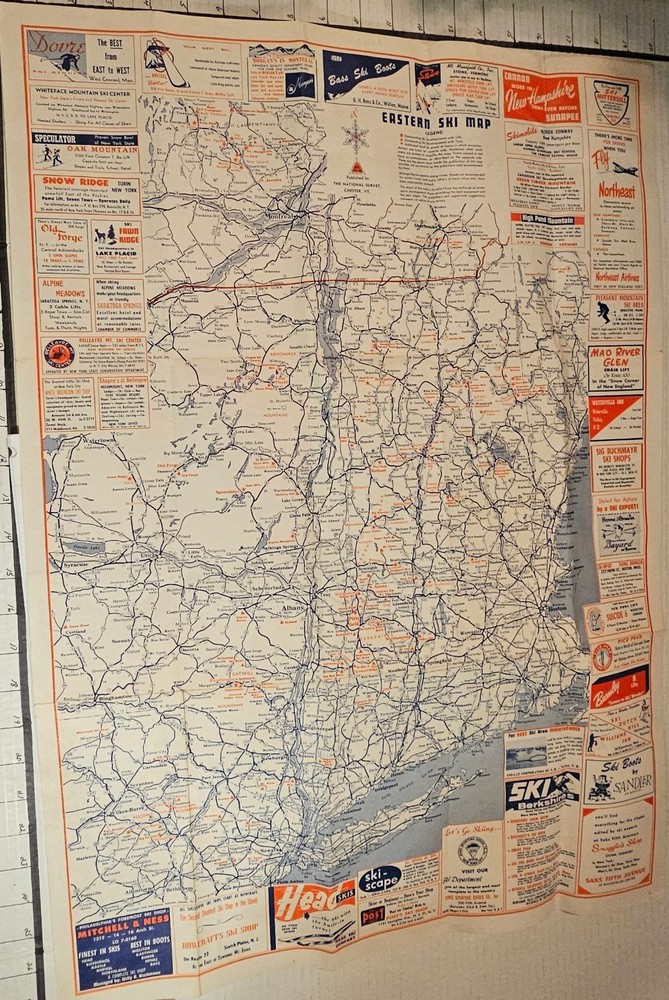 1955 EASTERN SKI MAP GUIDE. See Description For More.