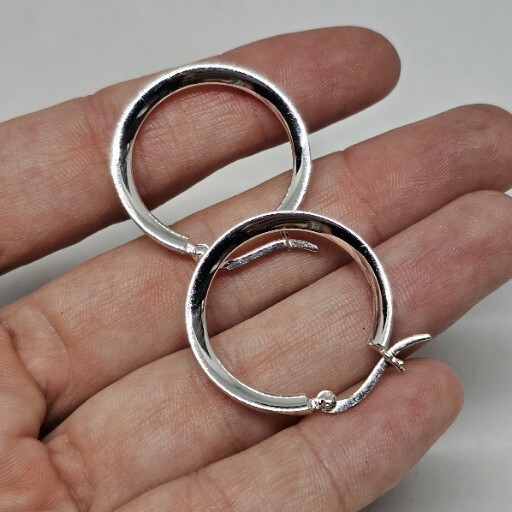 925 Silver Plated Hoop Pierced Earrings Medium Size
