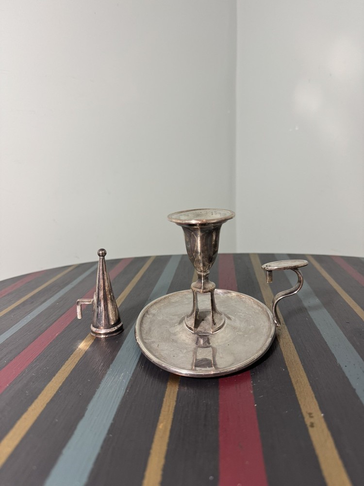 Antique Silver Plate Chamberstick Candlestick w/ Snuffer