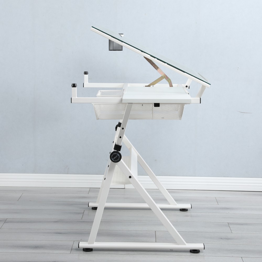 Adjustable Tempered Glass Drafting Table with Chair - Drawing Art Desk