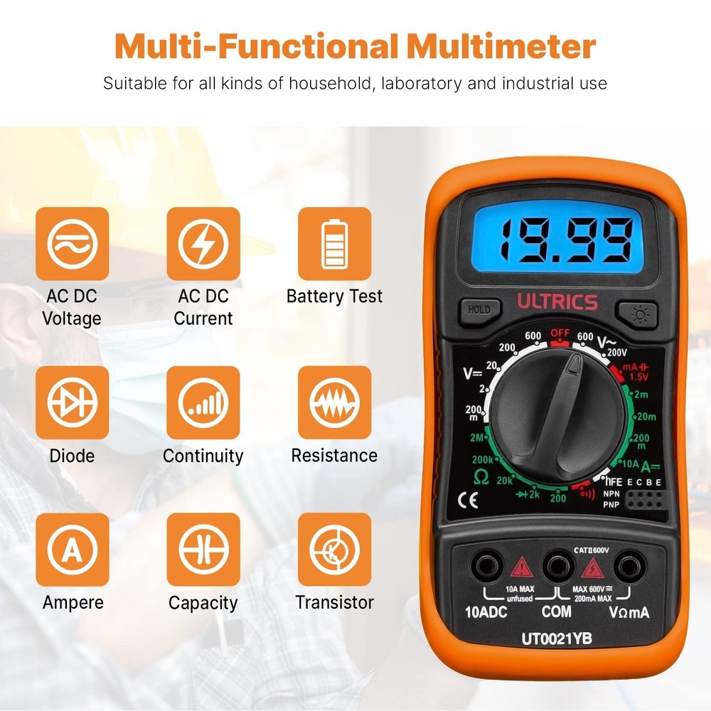 All-In-One Digital Multimeter for DIY Projects - Includes Leads and Battery