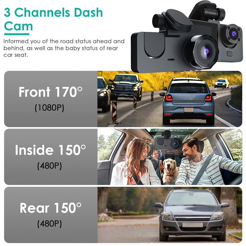 Multi-Channel Dash Cam W/ Coverage Plus 32G Card Sensor Motion Detection Parking
