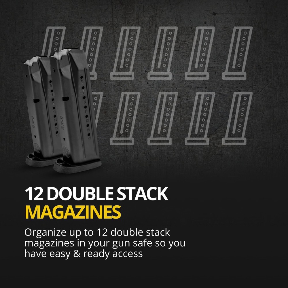BenchMaster Double Stack 9mm Mag Rack, 12-Capacity Pistol Magazine Holder Safe