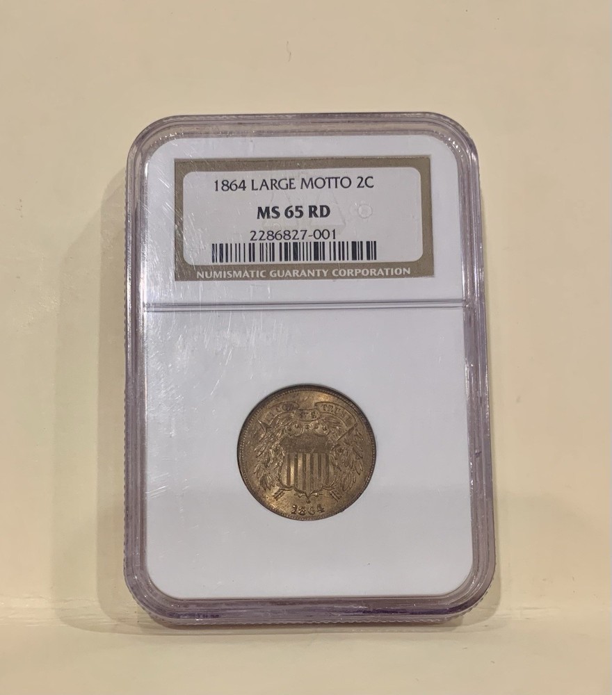 1864 Large Motto 2 Cent NGC MS66 RD Box Edge Cracked