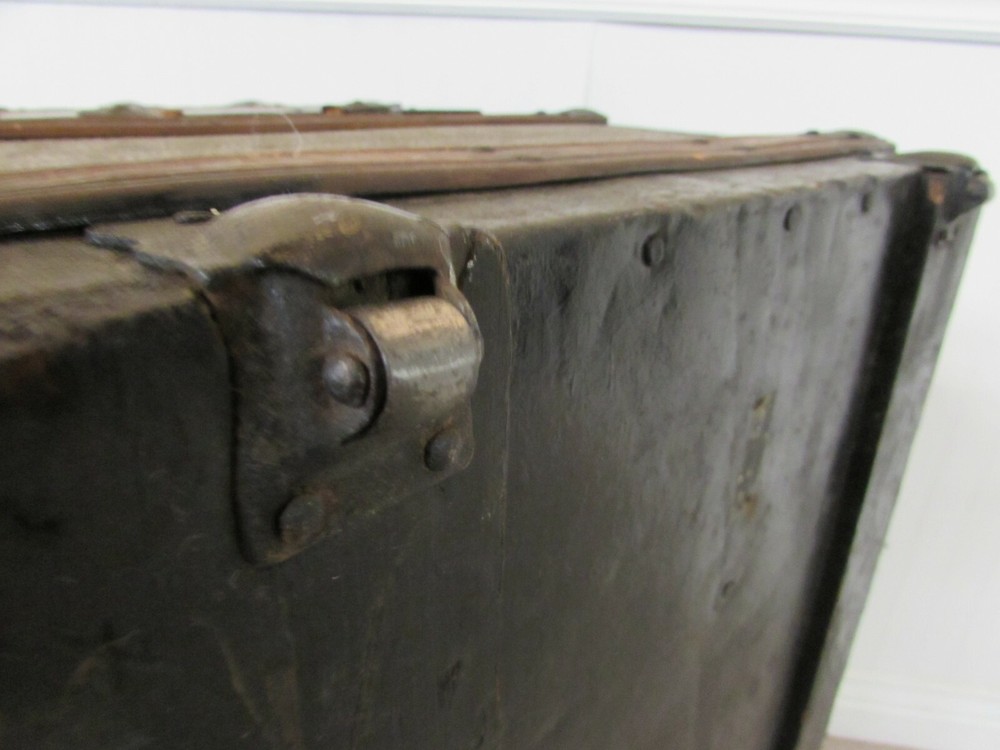 ANTIQUE DOME TOP STEAMER TRUNK, CHEST, EMBOSSED TIN