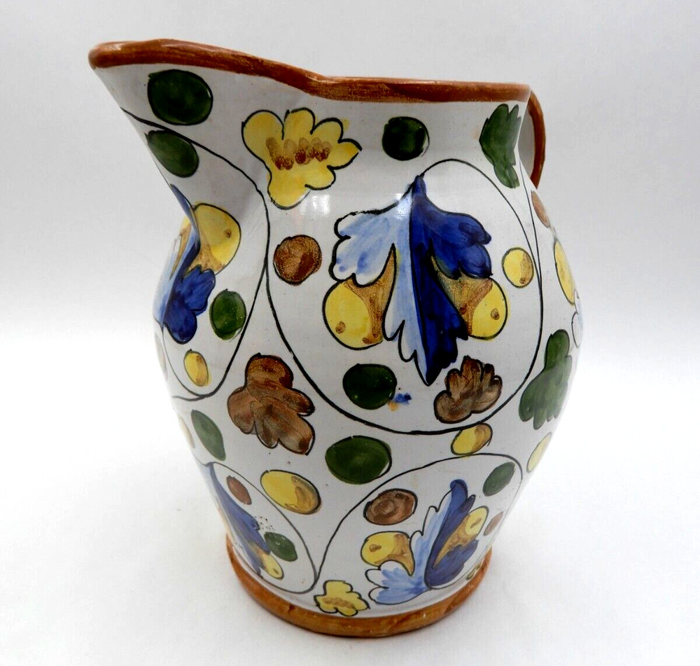 ITALIAN HANDMADE HAND-PAINTED LEAF & NUTS PATTERN CERAMIC JUG OR PITCHER