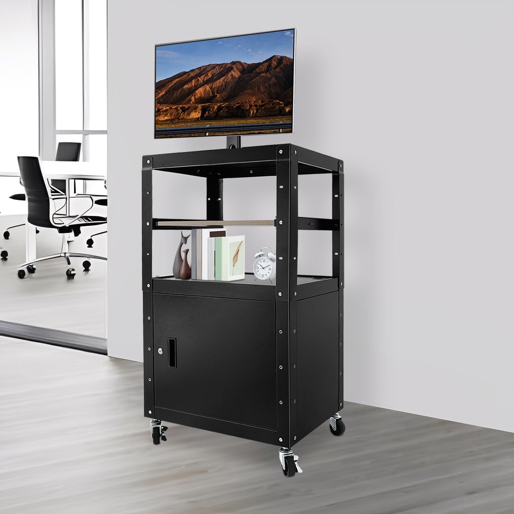 Portable Av Cart Multipurpose Rolling Small Office Laptop Table w/ Power Socket