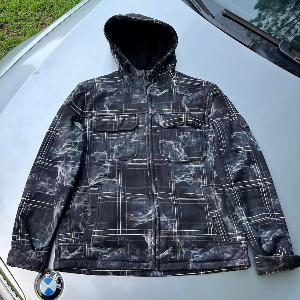 lack and white plaid Zeroxposur jacket