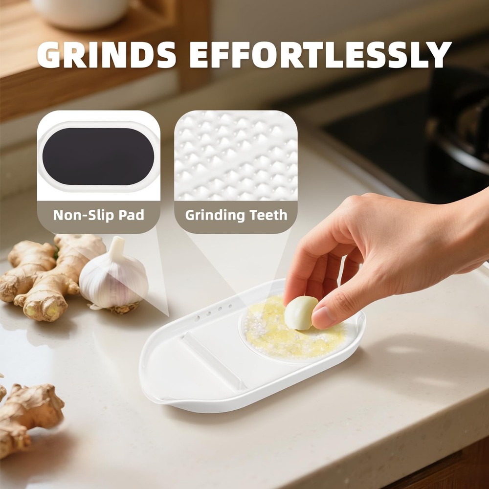 Garlic Grater Plate, 4 in 1 Ceramic Egg Cracker, Spoon Rest, Herb Stripper Bo...