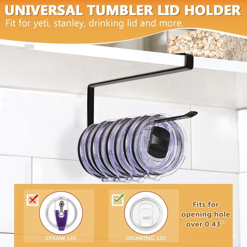 Tumbler Lid Organizer 2 Pack Storage Hook Up to 20 2 Pack, Black