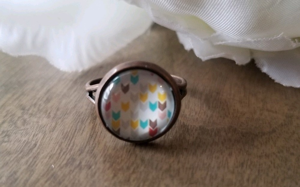 Chevron Ring Cabochon Setting Copper Adjustable Petite Modern Art