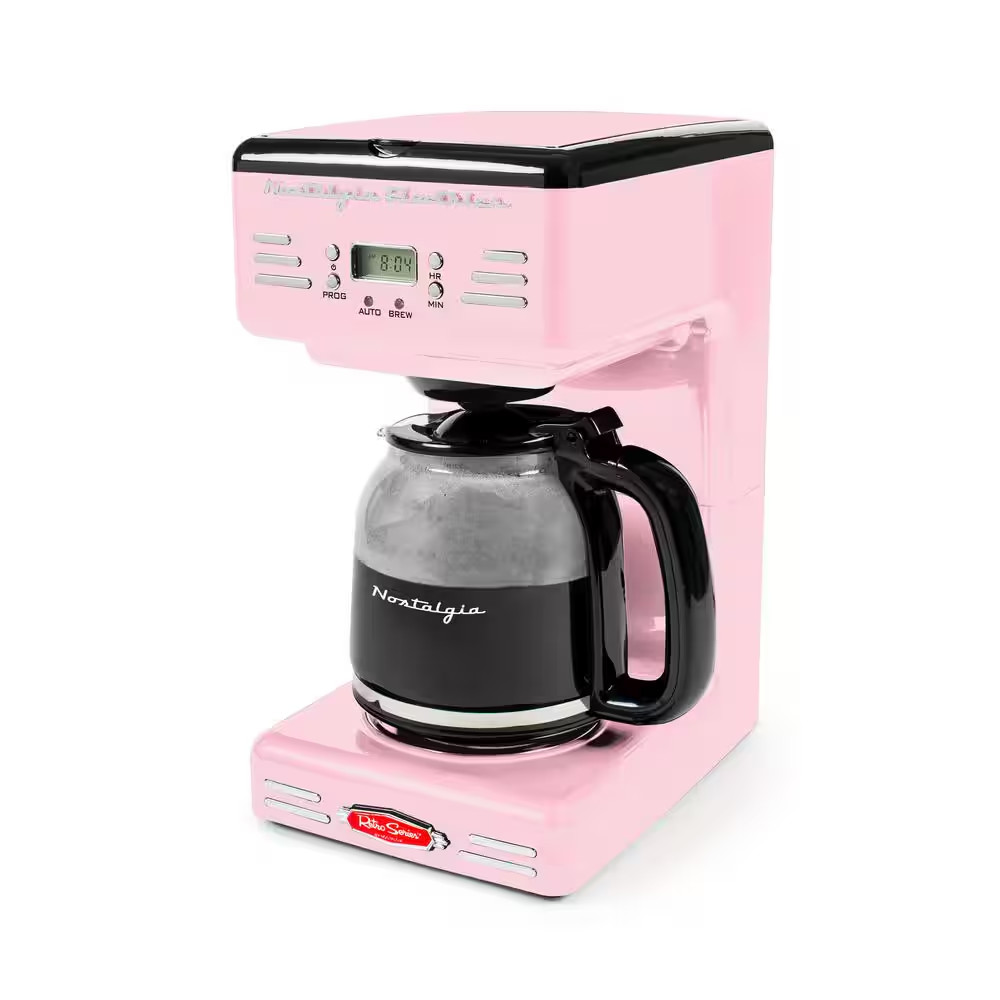 12 Cup Pink Drip Coffee Maker with Reusable Filter