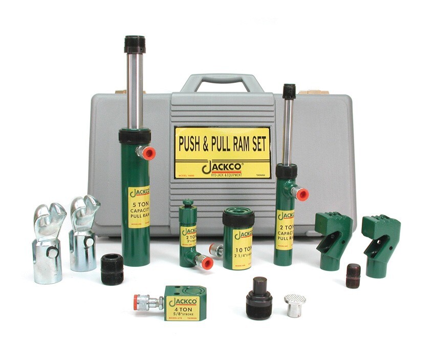 JACKCO HEAVY DUTY HYDRAULIC PUSH & PULL RAM SET AUTO BODY