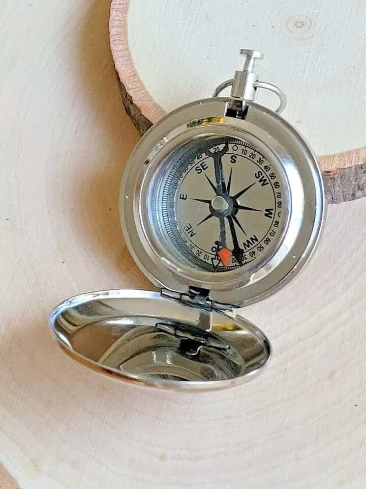 Brass Push Button Compass Silver Brass Pocket Compass Gift