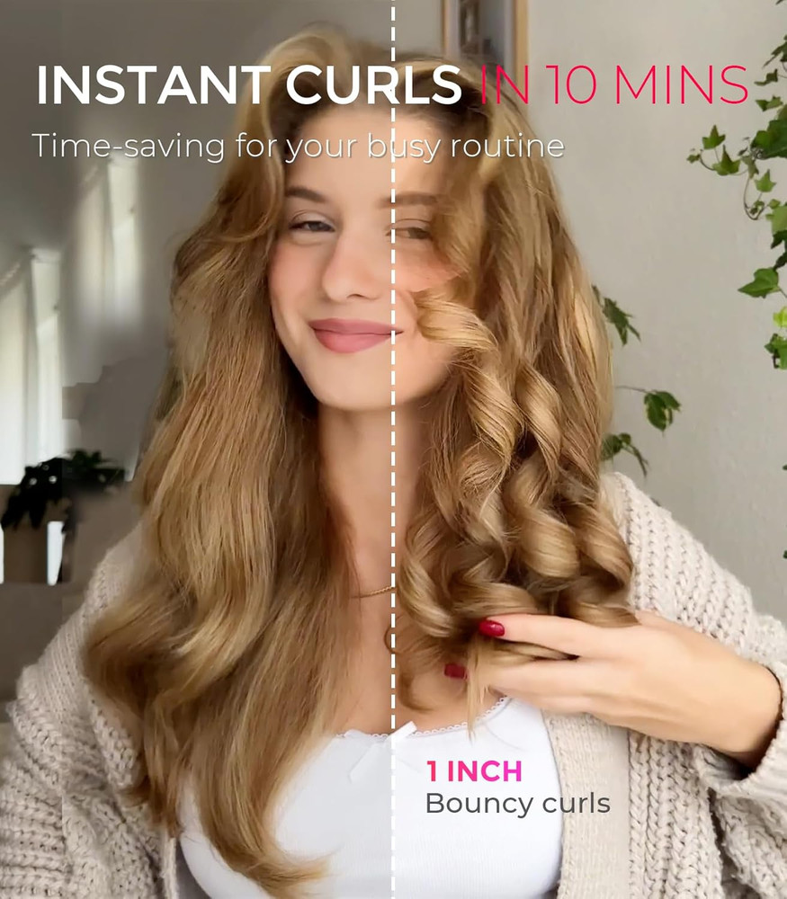 TYMO CurlPro Automatic Rotating Curling Iron 1 Inch Ionic Dual Voltage Peach