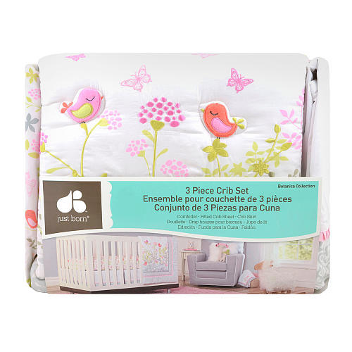 Just Born Botanica 3-Piece Crib Bedding Set Patterns include Songbirds Butterfly