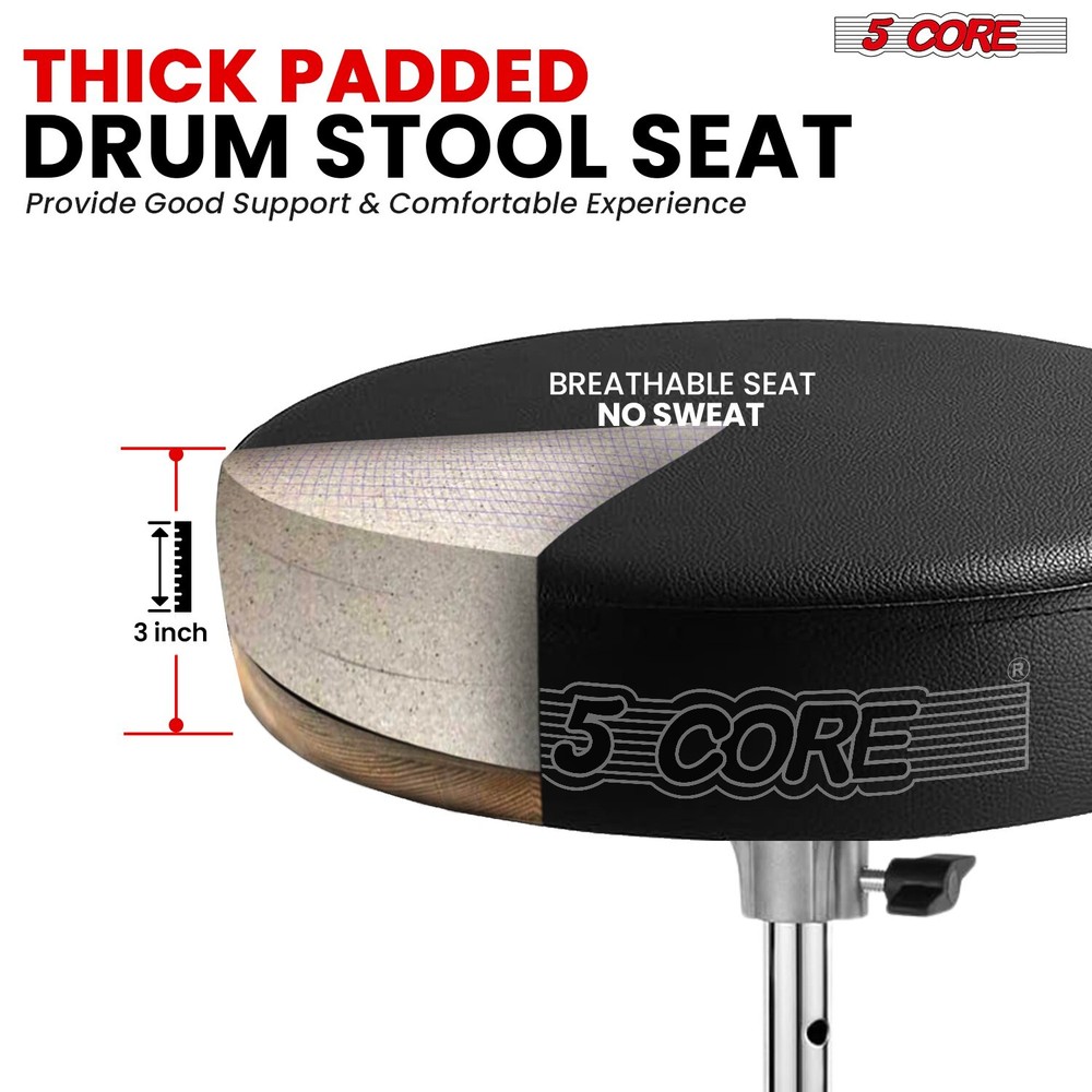 5 Core Drum Throne 3" Padded Comfortable Drum Seat Drumming Stools Adjustable