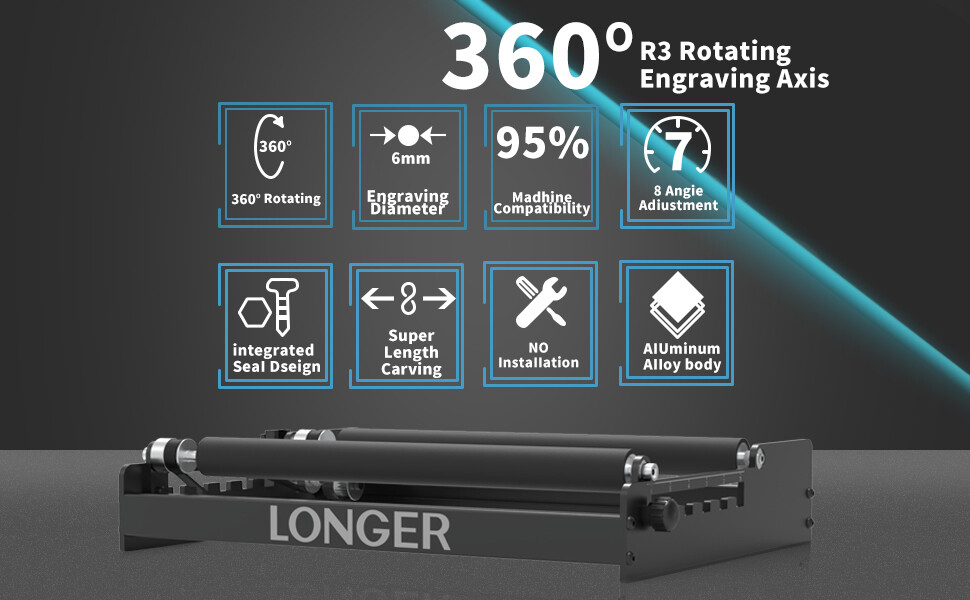 LONGER Laser Rotary Roller 360° Rotation for Laser Engraver Cylindrical Objects