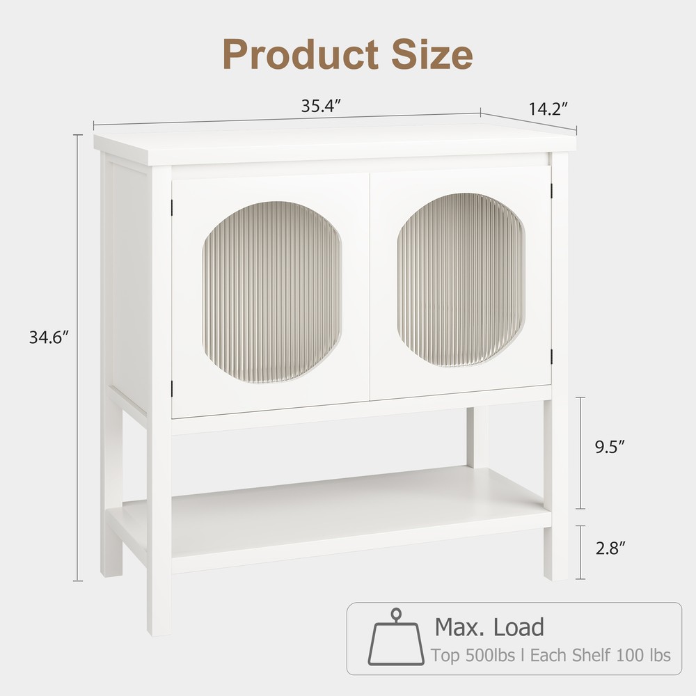 35.4" Storage Cabinet with Glass Doors & Bottom Shelf, Modern Buffet Sideboard