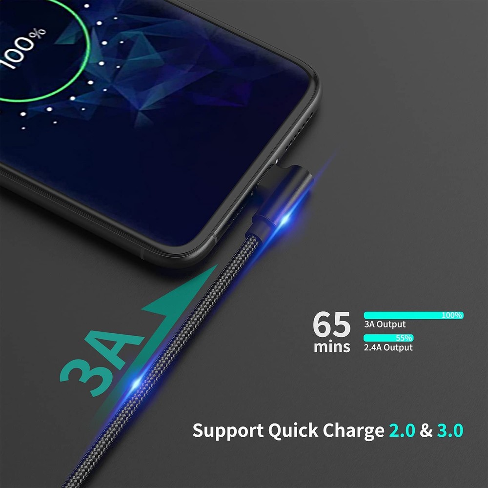 1ft Right Angle USB C Cable Fast Charging, 3 Pack 90 Degree Angled 1FT, USB-C