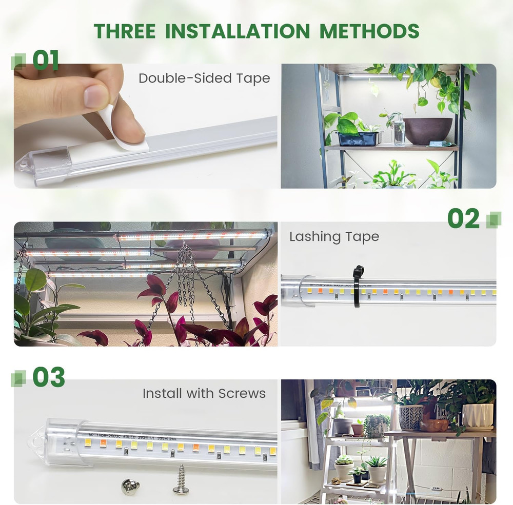 3 Pack 16" LED Grow Light Strips Full Spectrum Indoor Plant Lamp Timer Dimmable