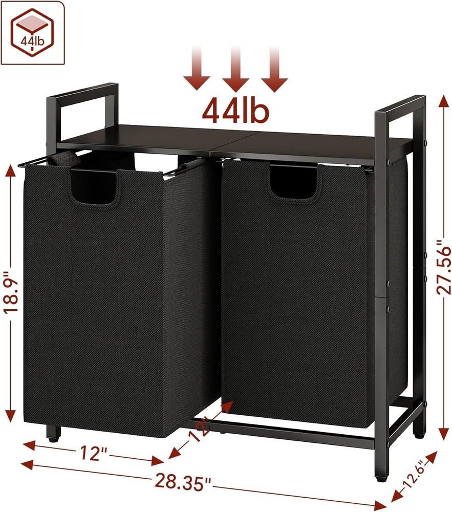 Laundry Basket Organizer Laundry Hamper with Shelf & 2 Pull-Out Removable Bags