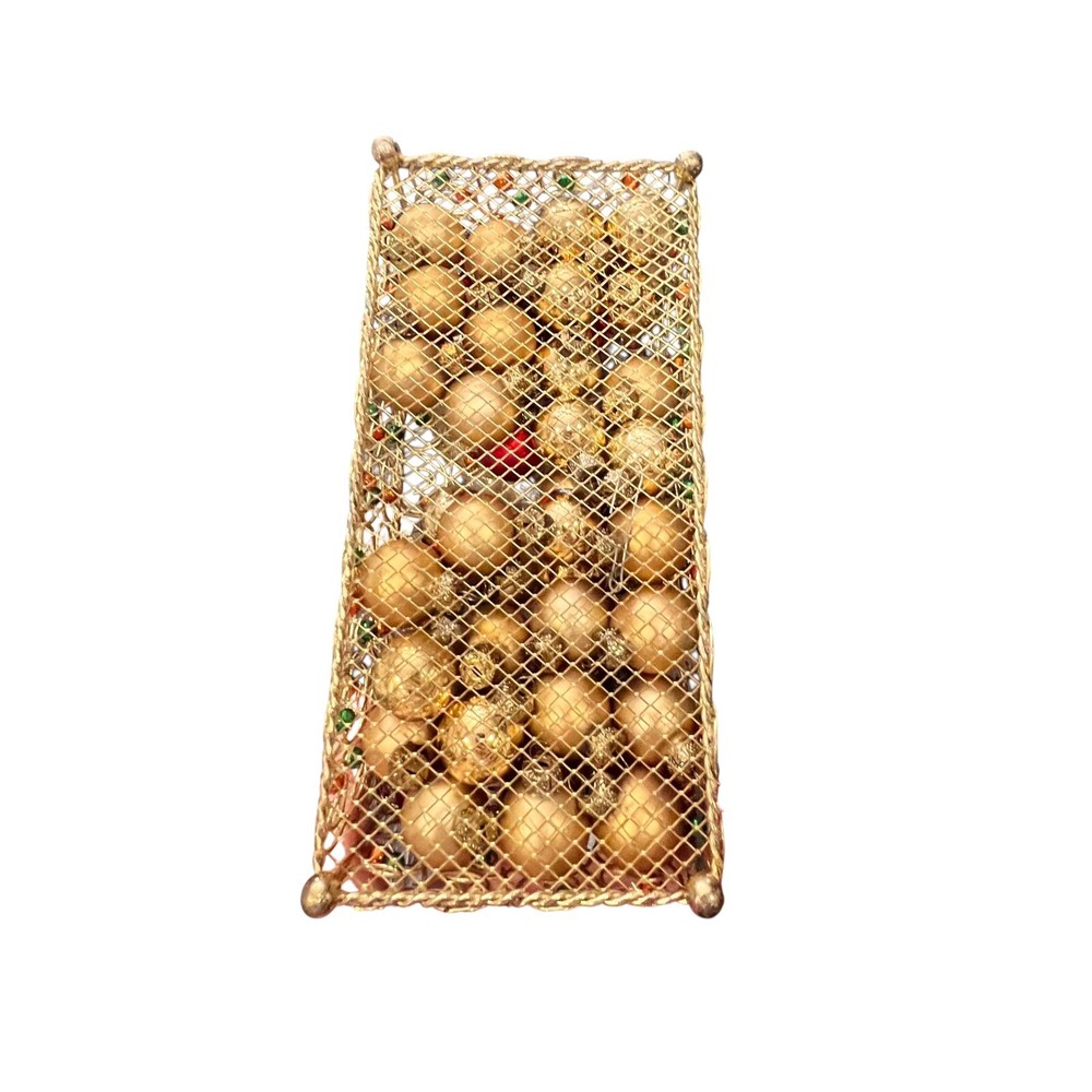 Gold WIRE MESH Rectangular Box Hinged Lid Loop Metal Scroll Mini Ornaments