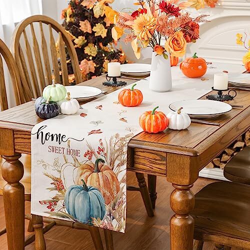 Siilues Fall Table Runner, Pumpkin Watercolor Fall Runner for Table 13" x 72"