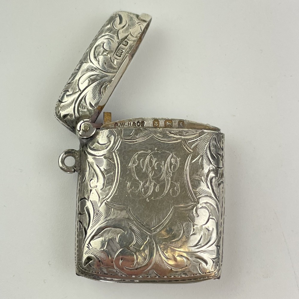 Antique Solid Silver Vesta Case 1906 45mm X 35mm