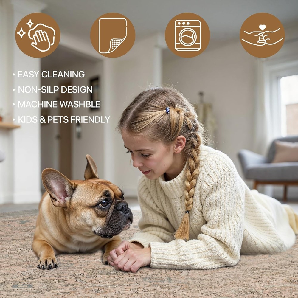 2x5 Runner Rug Machine Washable Boho 2' x 5' (Rectangular), Light Beige