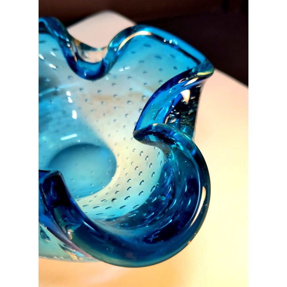 94. Blue Murano style Candy Dish Pinched with Bubbles