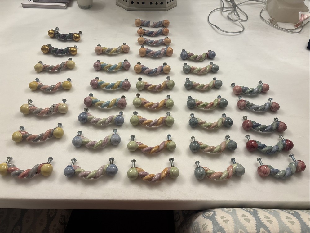 MacKenzie-Childs Ceramic Drawer Pulls Pastel Set Of 32 Plus 2 Broken