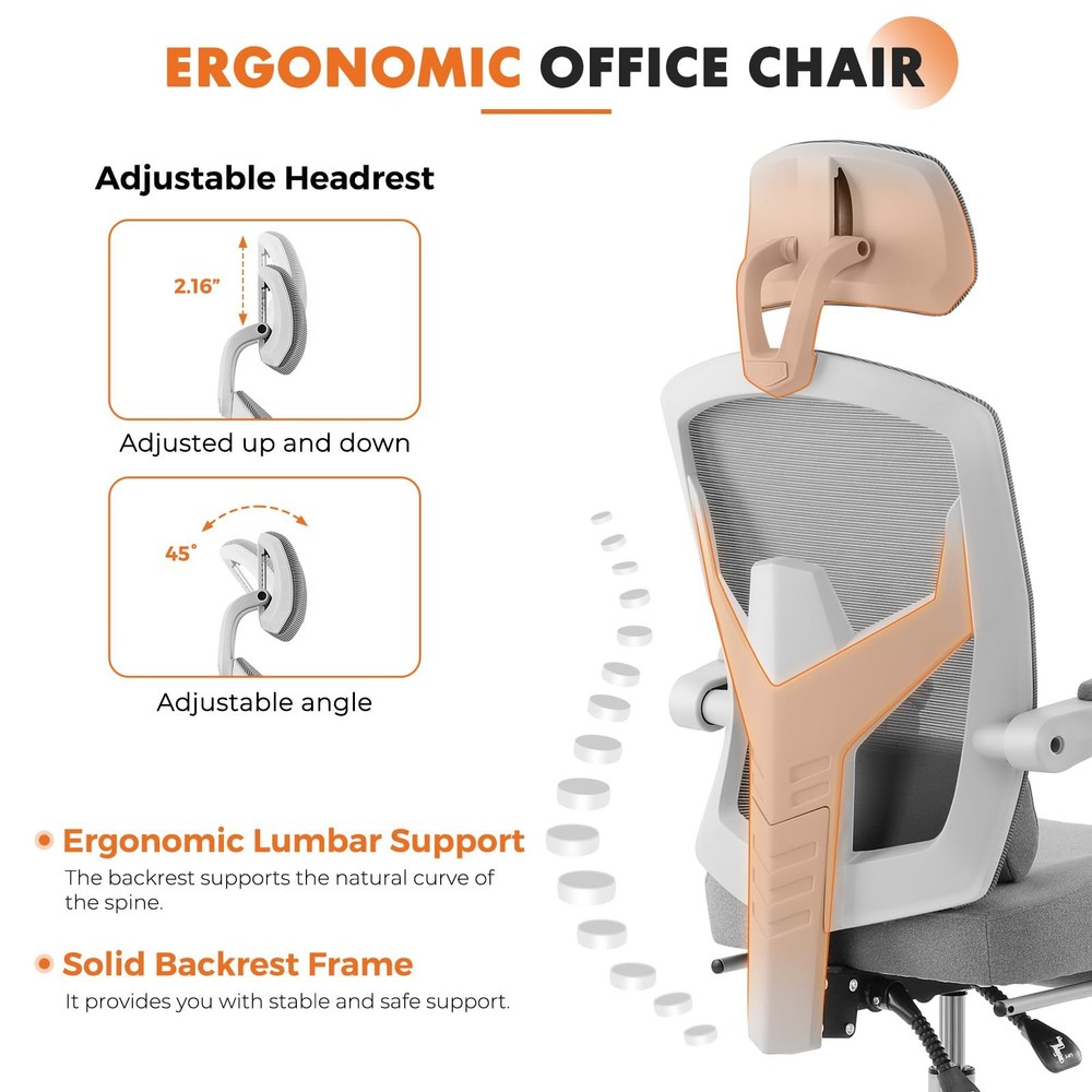 Office Computer Desk Chair with Footrest,Ergonomic HighBack Mesh Rolling Work...