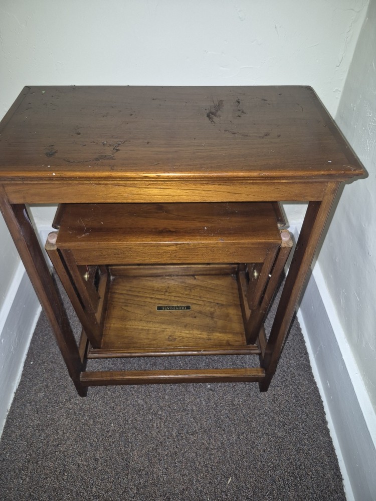 Teak Frontgate End Table Solid Wood  Foldout To Step Stool