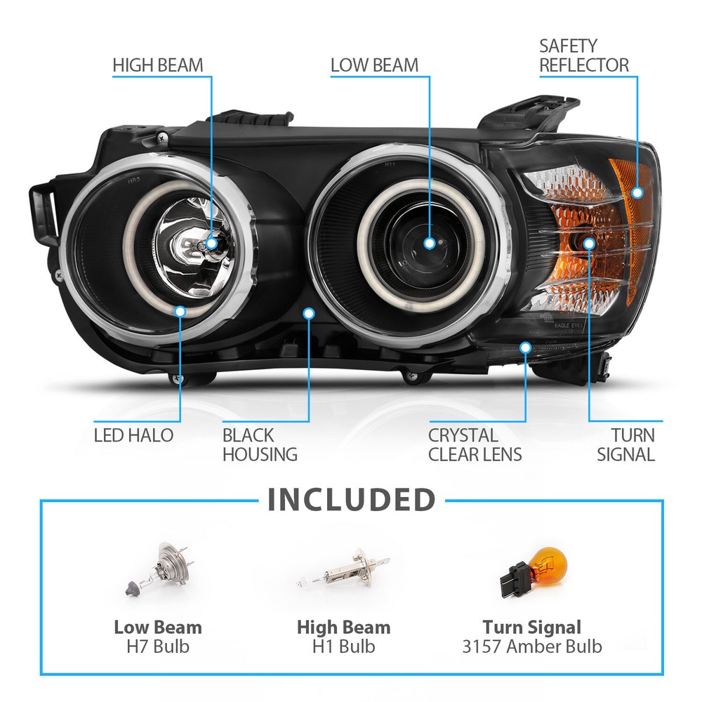 Fit 2012-2016 Chevy Sonic LED Halos Black Bezel Replacement Projector Headlight