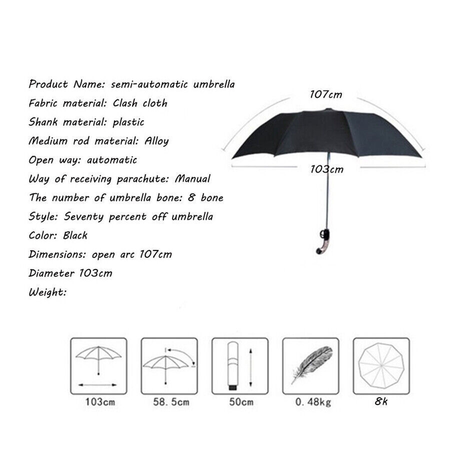 Classical Gun Handle Automatic Umbrella Black Two Fold Sun Rain Umbrella Gear