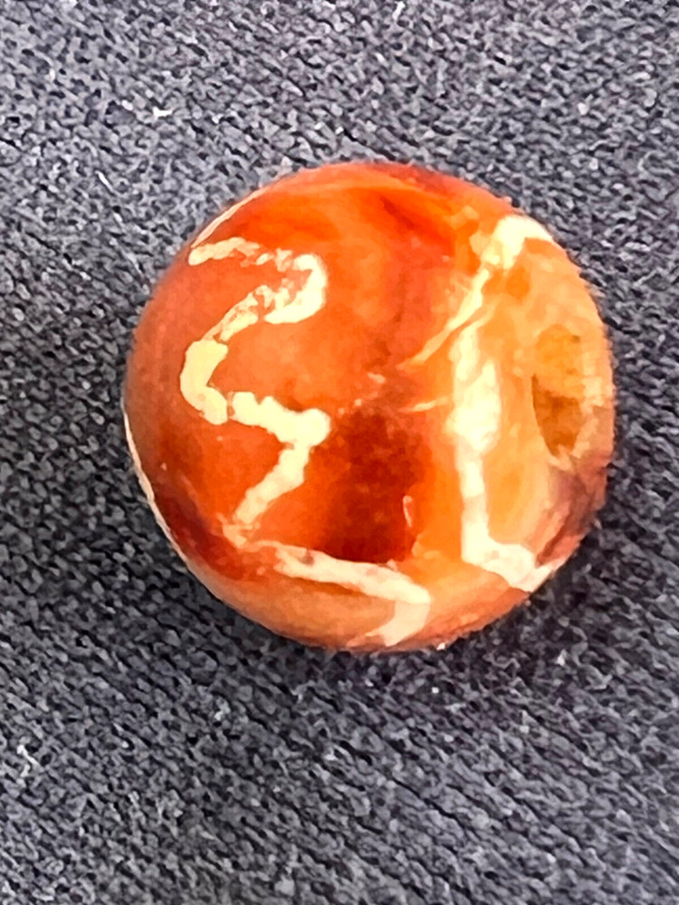 ANCIENT CARNELIAN ETCHED STONE TIBETAN BEAD - WAVE PATTERN - DZI - PYU (14)