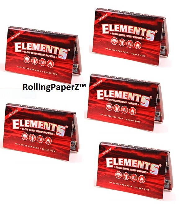 5X Packs Elements Slow Burn Hemp SINGLE WIDE Gummed Rolling Papers 100 Per Pack