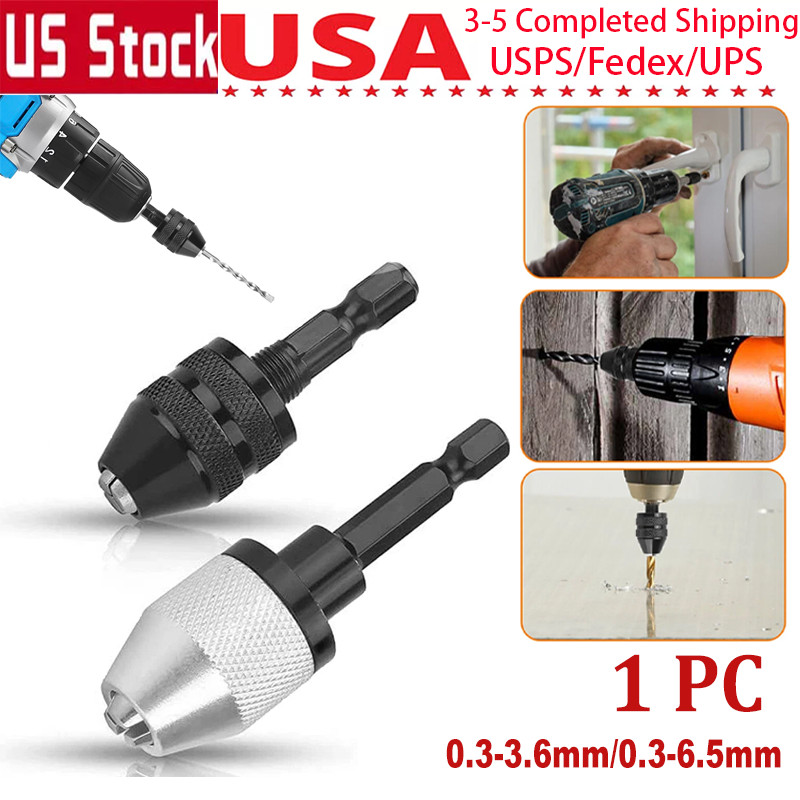 Quick Change Drill Chuck Conversion Adapter 1/4" Hex Shank Keyless Drill Bit