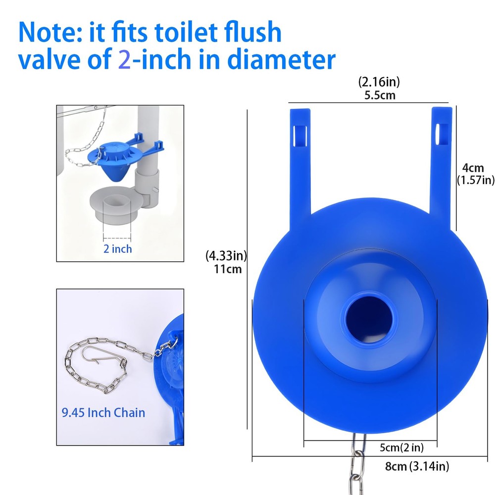 2-Pack 2" Toilet Flapper Replacement Kit - Universal Tank Blue