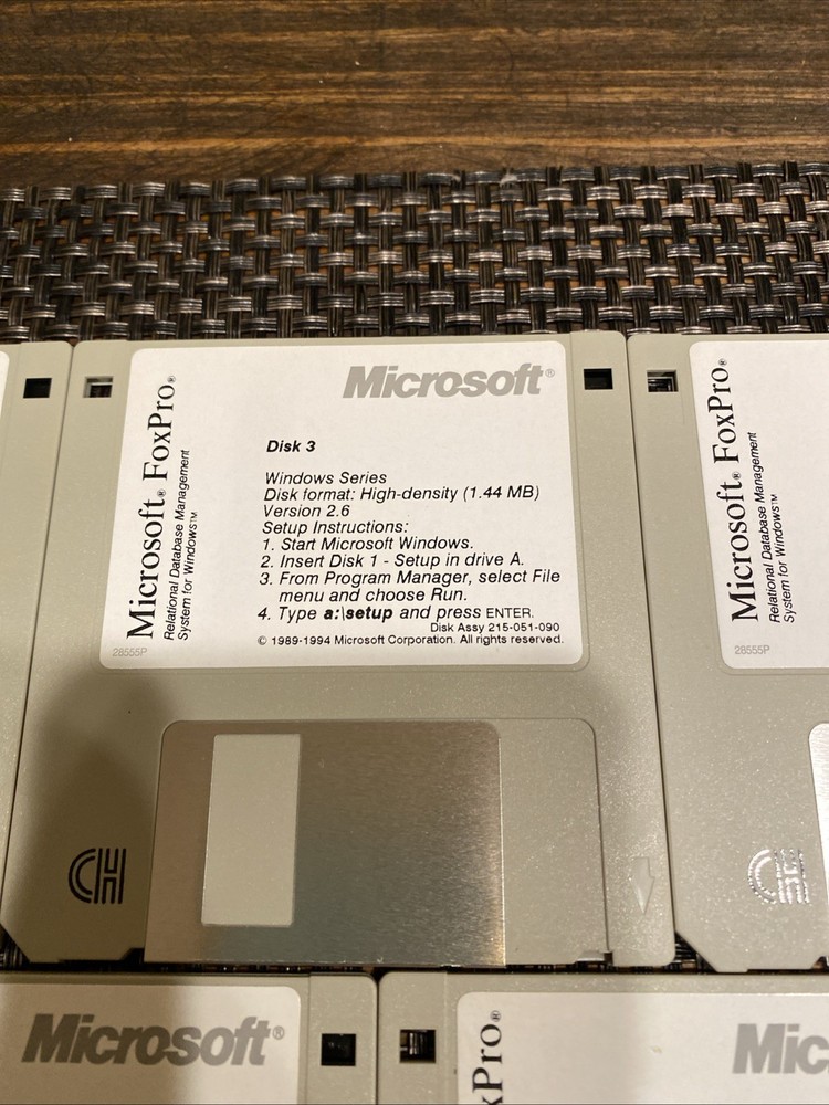 Microsoft FoxPro Floppy Disk Set of 1-7 for Windows