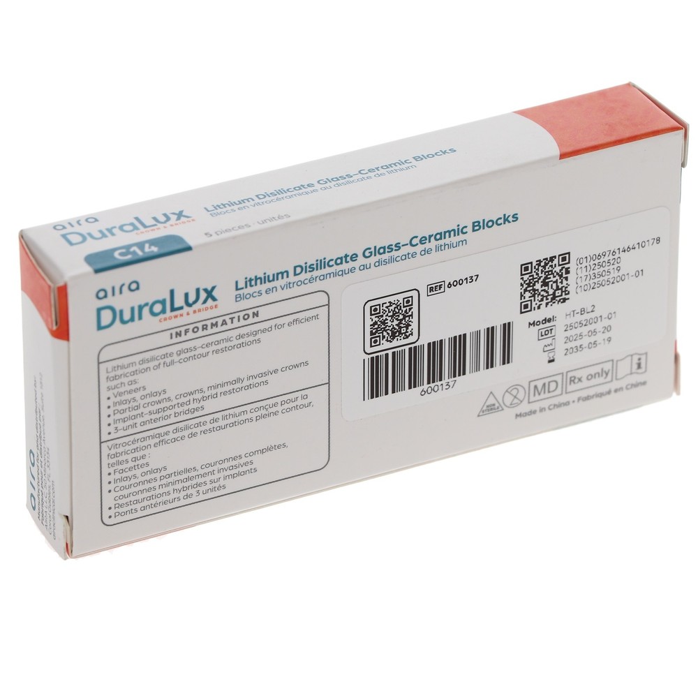 Aira 600137 DuraLux IPS e.max Type Blocks CAD inLab HT BL2 C14 5/Pk