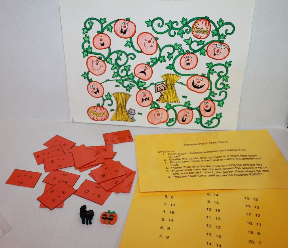 Teacher-Made Fall Math Facts Addition & Subtraction Board Game Grades 1-2