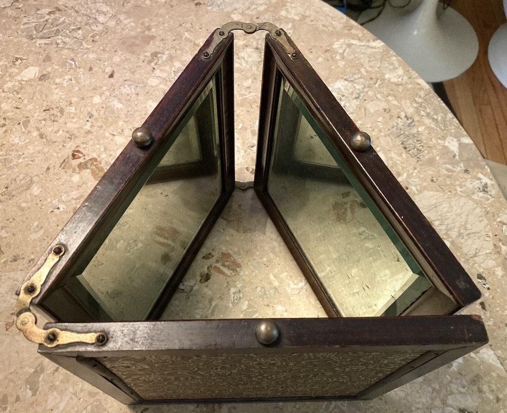 Antique TRI-FOLDING DRESSING TABLE MIRROR Beveled Edges Tri Fold 3 Mirrors