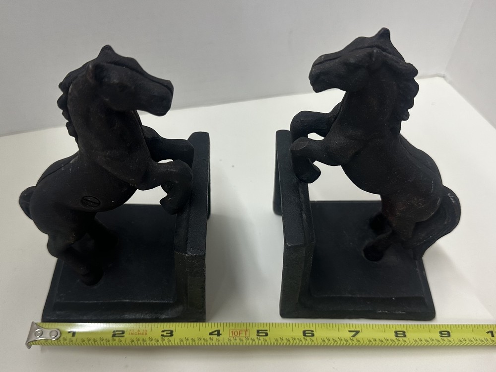 Vintage Black Cast Iron Horse Bookends 6" Tall